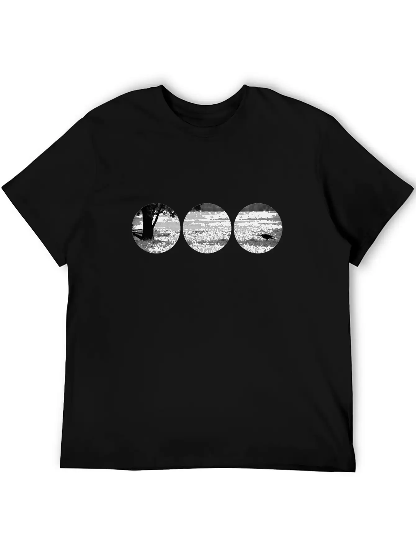 Raven On A Field In Circle Shapes Timeless Short Sleeve Tee – Comfy And Minimalist Design