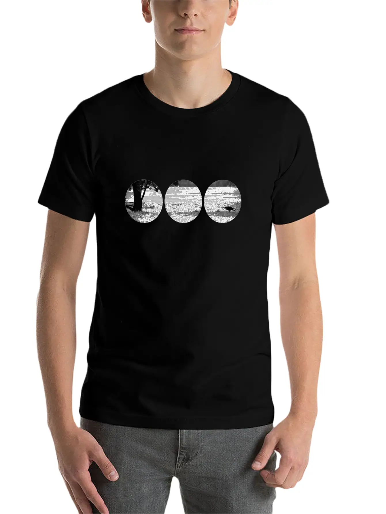 Raven On A Field In Circle Shapes Timeless Short Sleeve Tee – Comfy And Minimalist Design