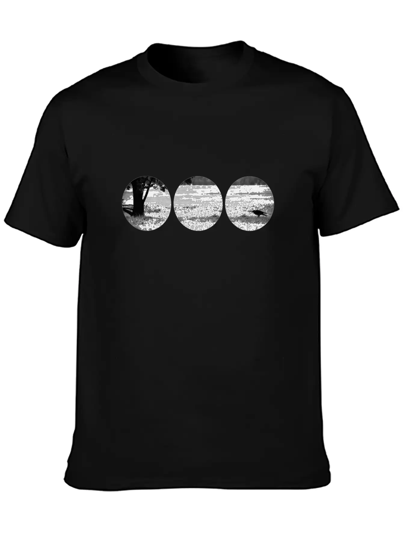 Raven On A Field In Circle Shapes Timeless Short Sleeve Tee – Comfy And Minimalist Design