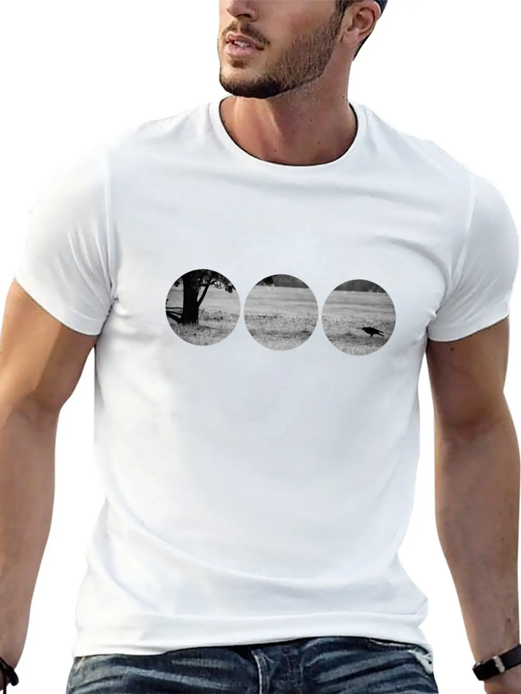 Raven On A Field In Circle Shapes Timeless Short Sleeve Tee – Comfy And Minimalist Design