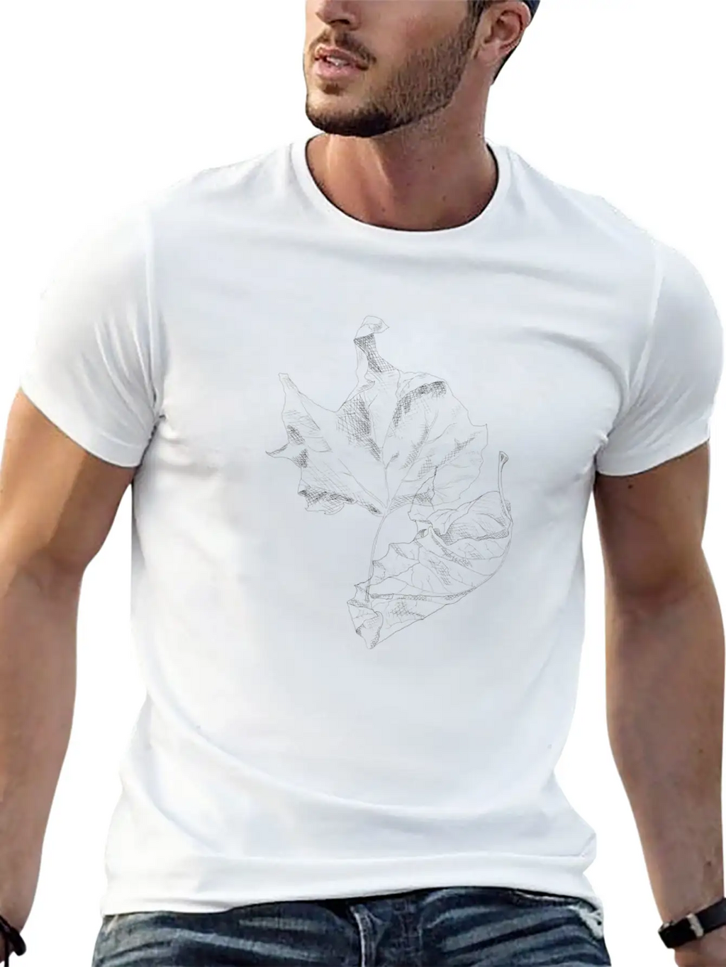 Realistic Line Art Leaves Stylish Everyday T-Shirt – Unisex Basic Cotton Tee