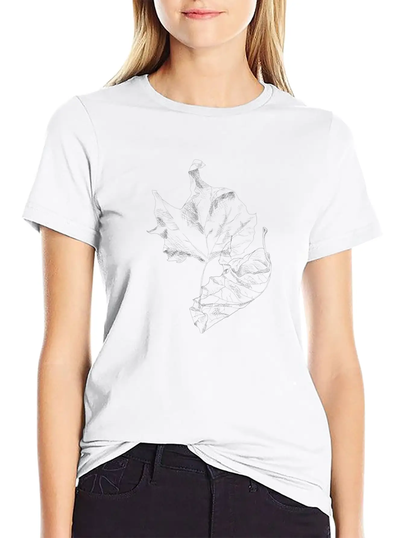Realistic Line Art Leaves Stylish Everyday T-Shirt – Unisex Basic Cotton Tee