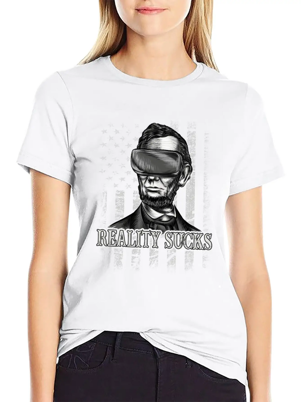 Reality Sucks, Abraham Lincoln VR Virtual Reality Relaxed Everyday Tee – Lightweight And Durable Cotton