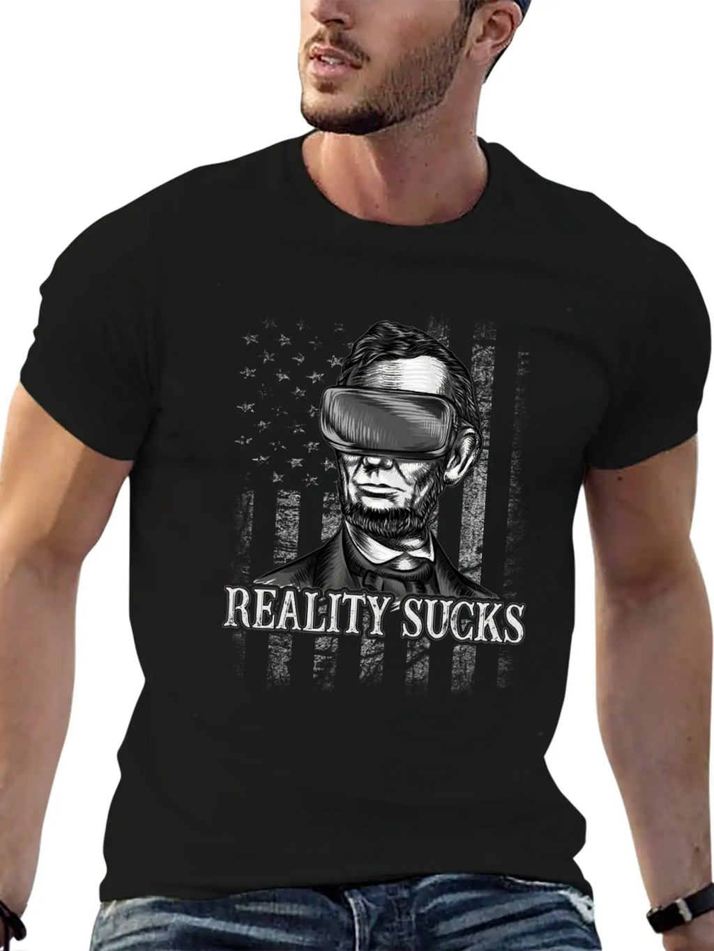 Reality Sucks, Abraham Lincoln VR Virtual Reality Relaxed Everyday Tee – Lightweight And Durable Cotton