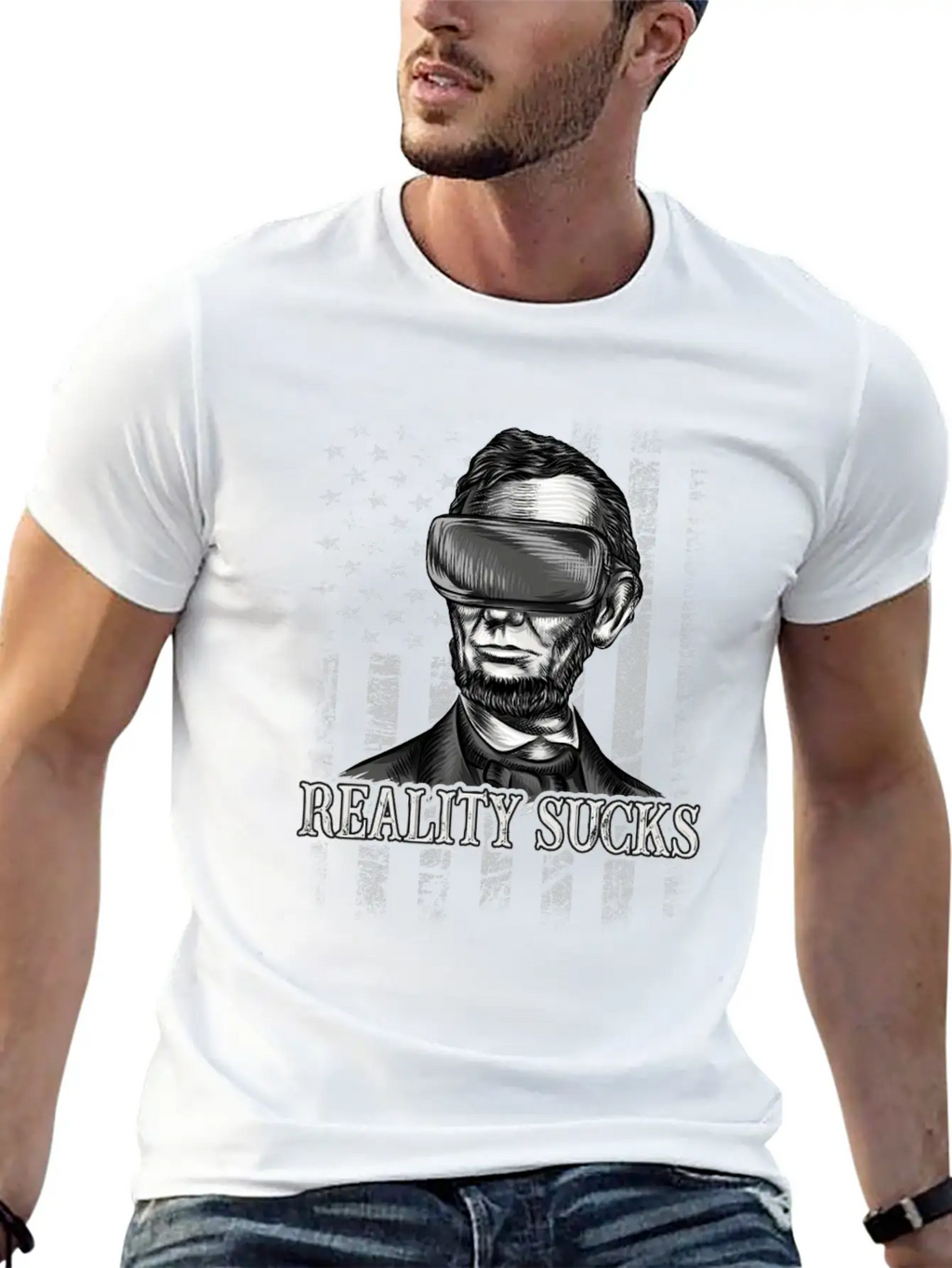Reality Sucks, Abraham Lincoln VR Virtual Reality Relaxed Everyday Tee – Lightweight And Durable Cotton