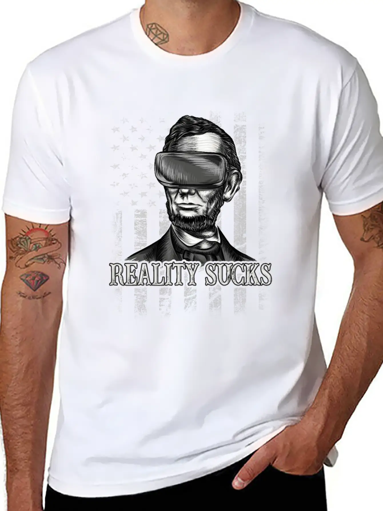 Reality Sucks, Abraham Lincoln VR Virtual Reality Relaxed Everyday Tee – Lightweight And Durable Cotton