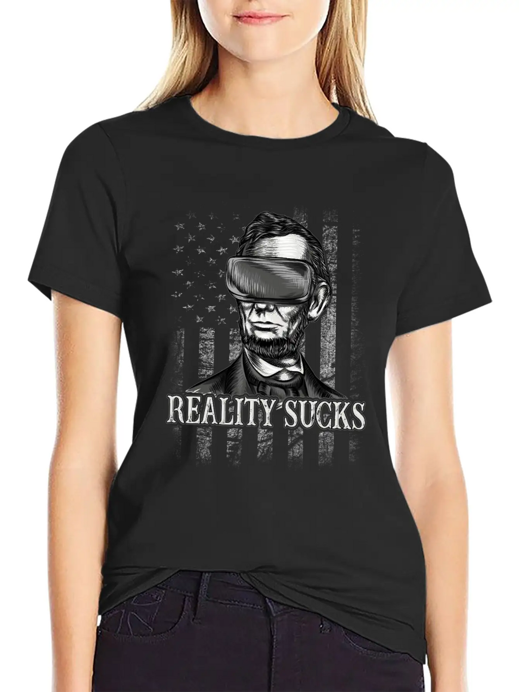 Reality Sucks, Abraham Lincoln VR Virtual Reality Relaxed Everyday Tee – Lightweight And Durable Cotton