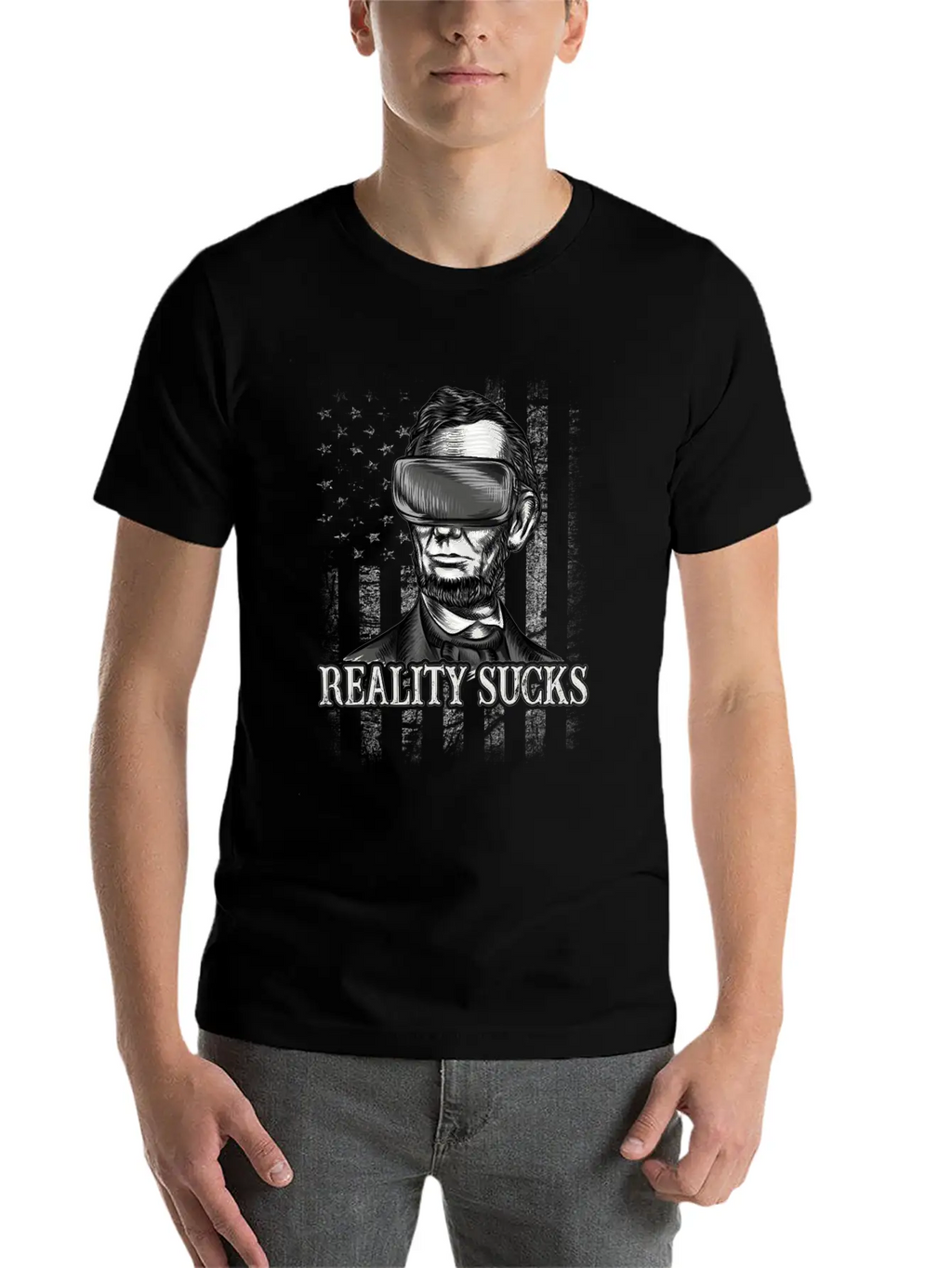 Reality Sucks, Abraham Lincoln VR Virtual Reality Relaxed Everyday Tee – Lightweight And Durable Cotton