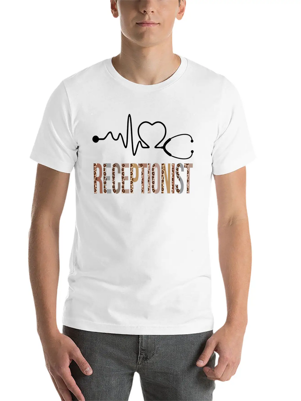 Receptionist Leopard Heartbeat Appreciation Classic Cotton Tee – Unisex Comfort For Any Season