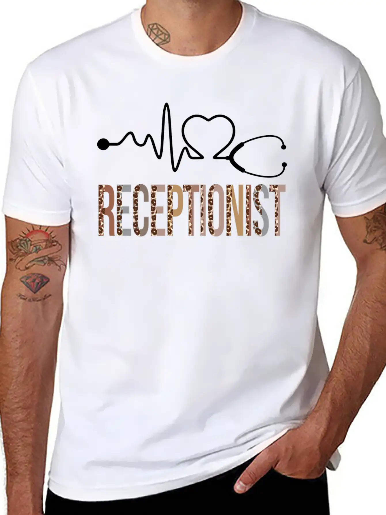 Receptionist Leopard Heartbeat Appreciation Classic Cotton Tee – Unisex Comfort For Any Season