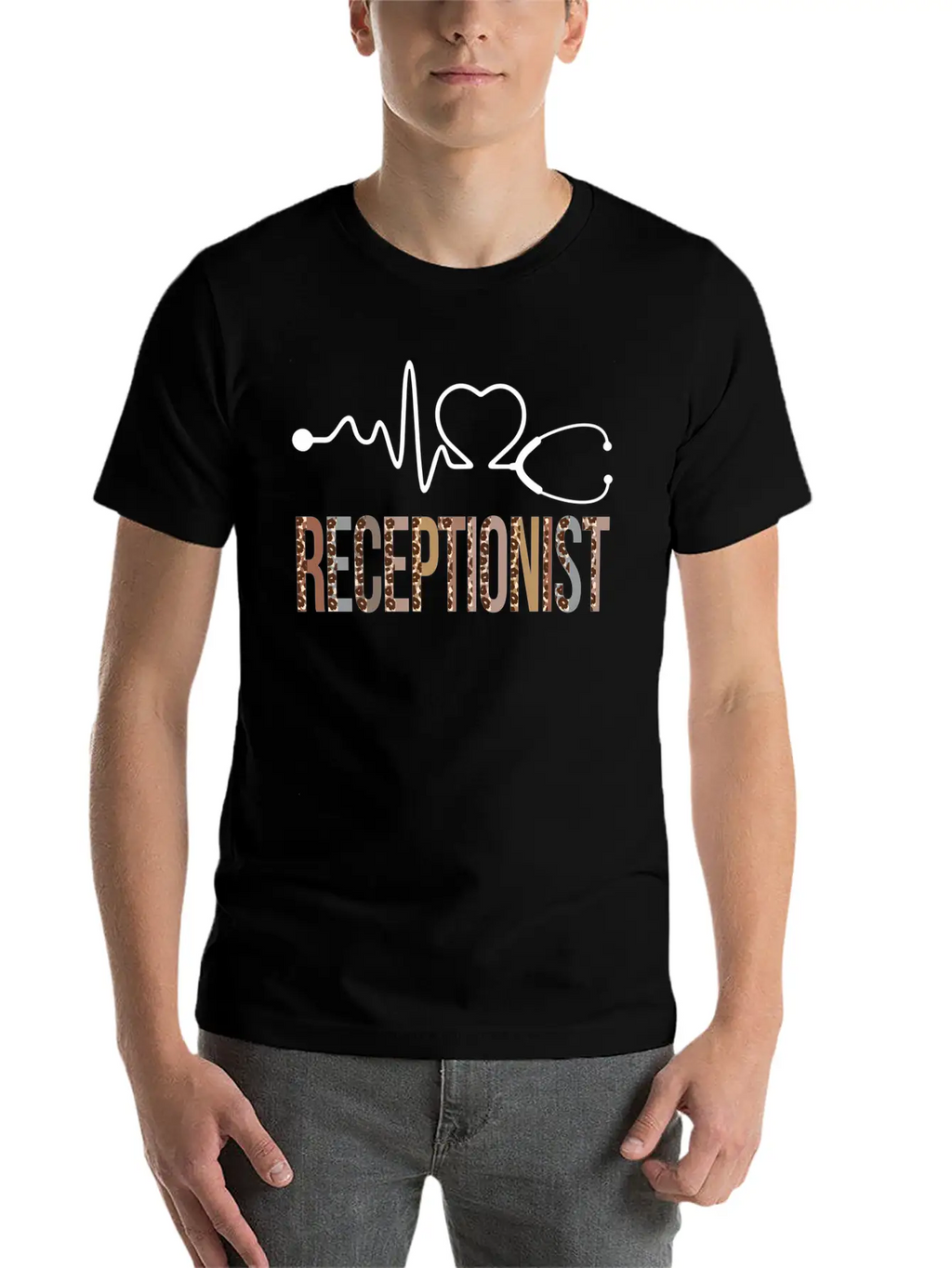 Receptionist Leopard Heartbeat Appreciation Classic Cotton Tee – Unisex Comfort For Any Season