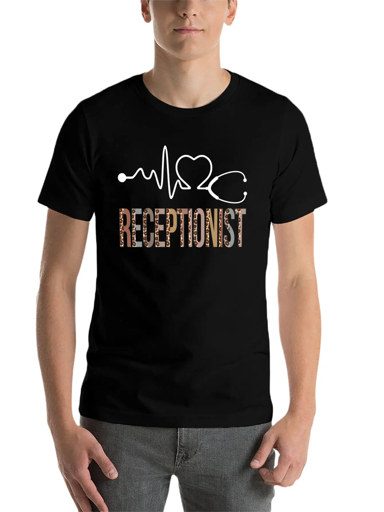 Receptionist Leopard Heartbeat Appreciation Classic Cotton Tee – Unisex Comfort For Any Season
