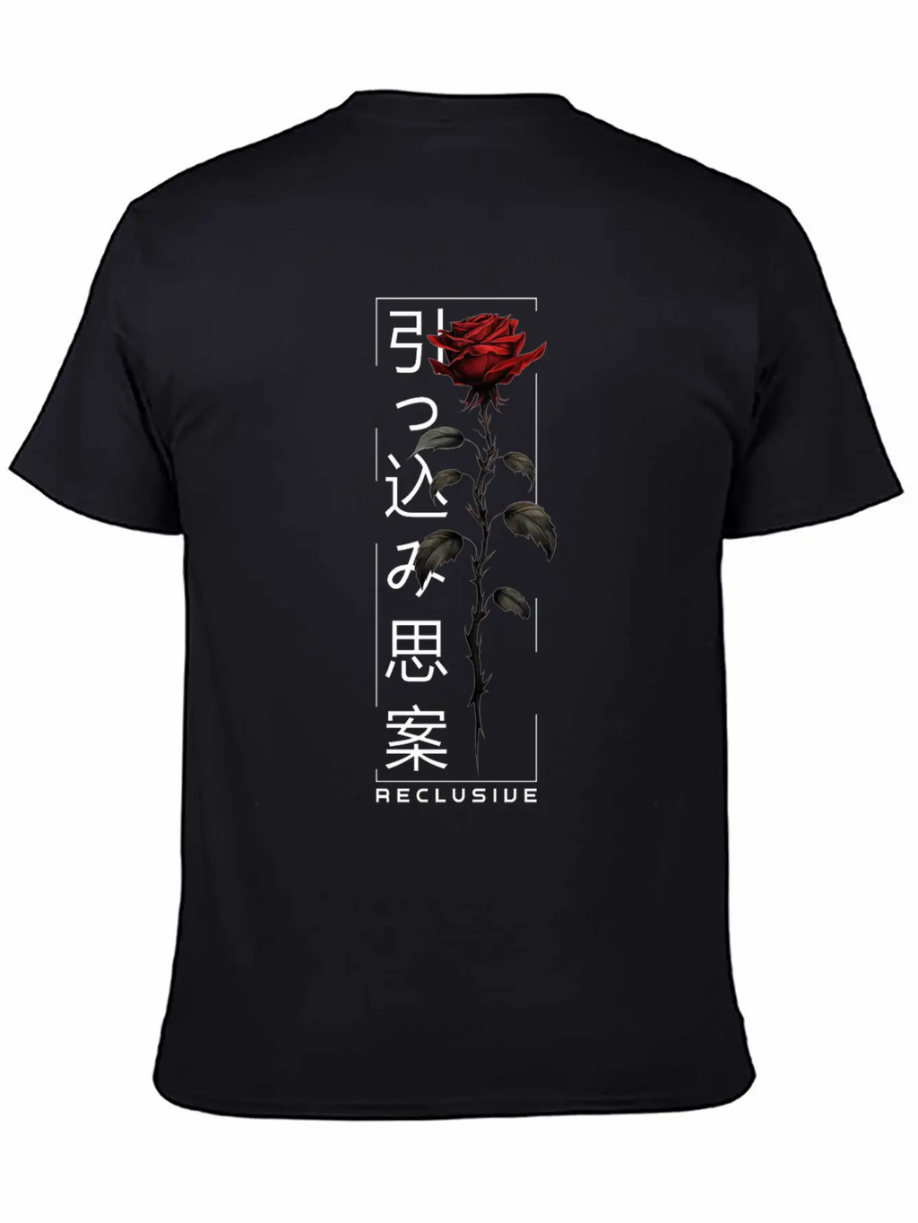 Reclusive Rose Japanese Script Edgy Aesthetic Basic Graphic T-Shirt – Daily Comfort In Soft Cotton
