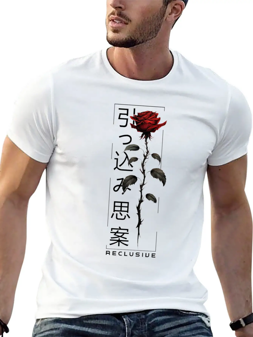 Reclusive Rose Japanese Script Edgy Aesthetic Basic Graphic T-Shirt – Daily Comfort In Soft Cotton