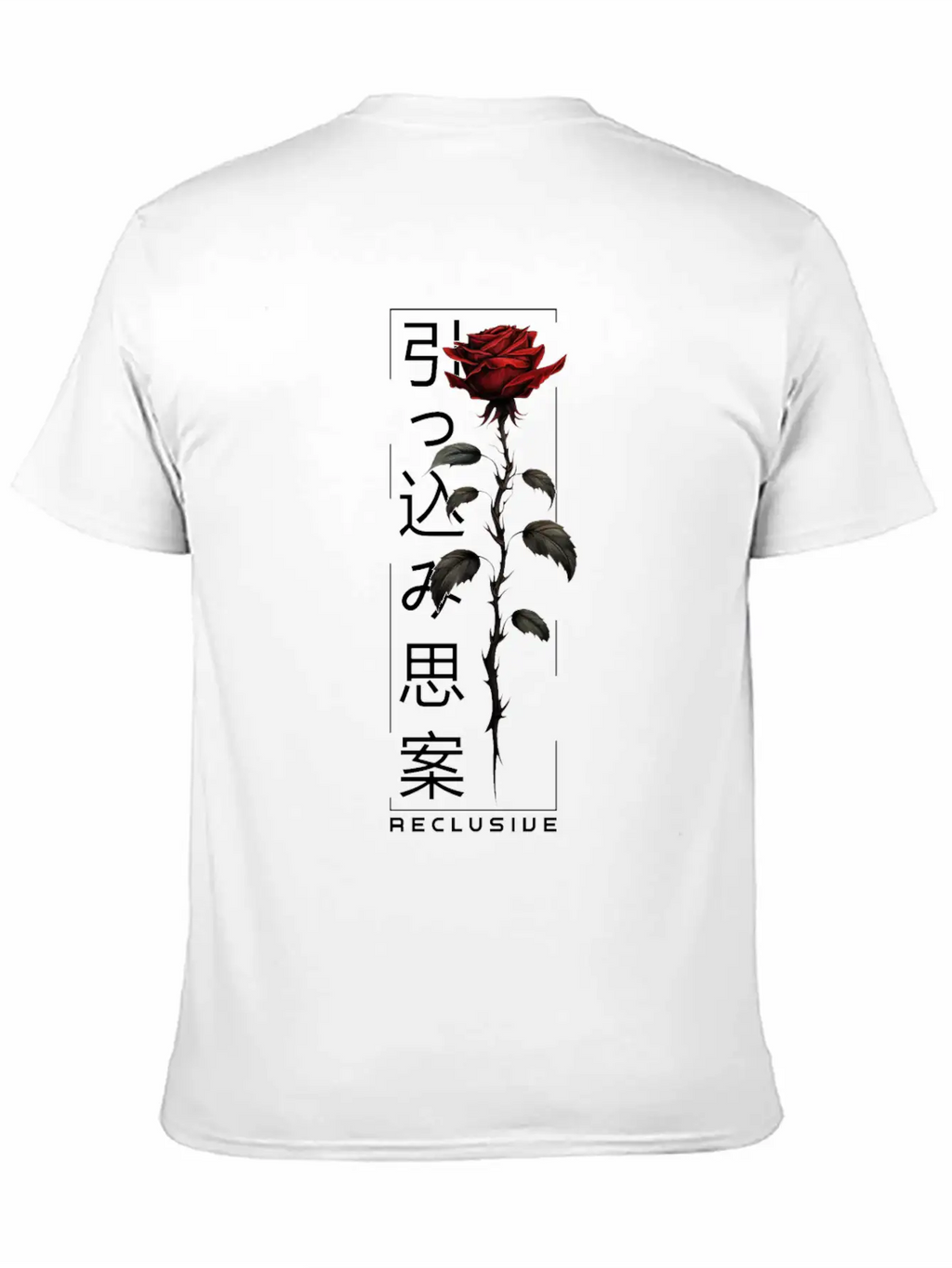 Reclusive Rose Japanese Script Edgy Aesthetic Basic Graphic T-Shirt – Daily Comfort In Soft Cotton