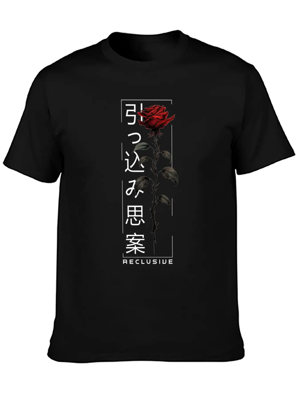 Reclusive Rose Japanese Script Edgy Aesthetic Basic Graphic T-Shirt – Daily Comfort In Soft Cotton