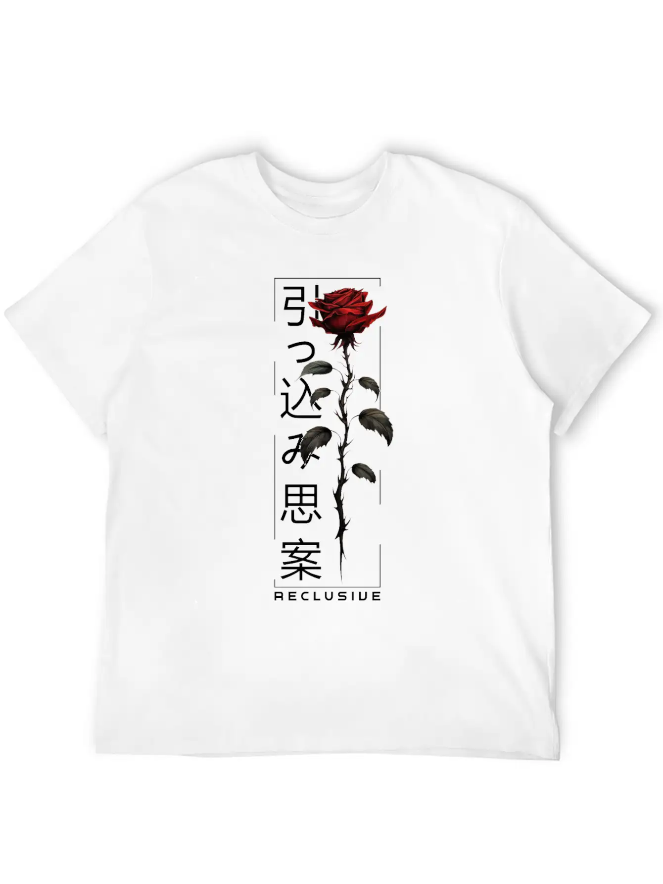 Reclusive Rose Japanese Script Edgy Aesthetic Basic Graphic T-Shirt – Daily Comfort In Soft Cotton