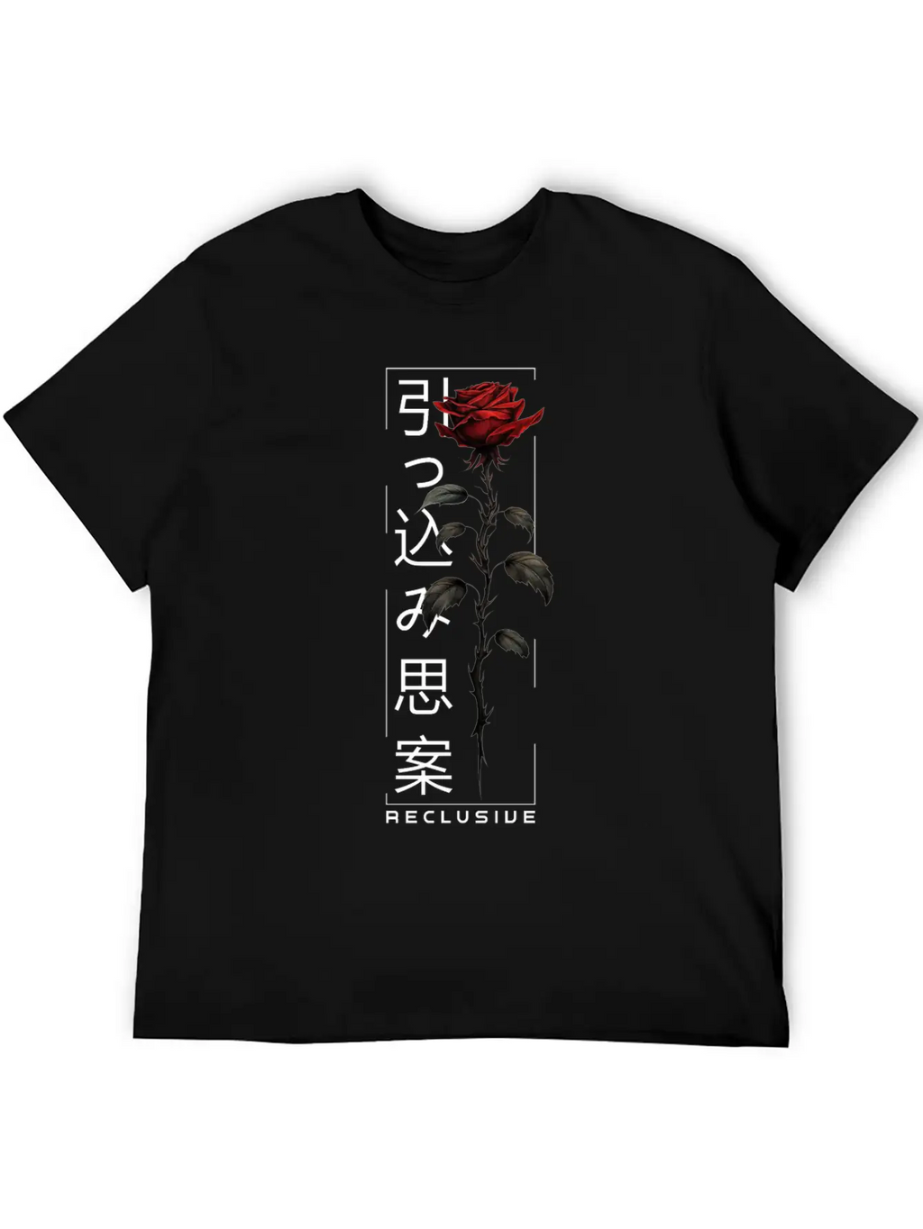 Reclusive Rose Japanese Script Edgy Aesthetic Basic Graphic T-Shirt – Daily Comfort In Soft Cotton