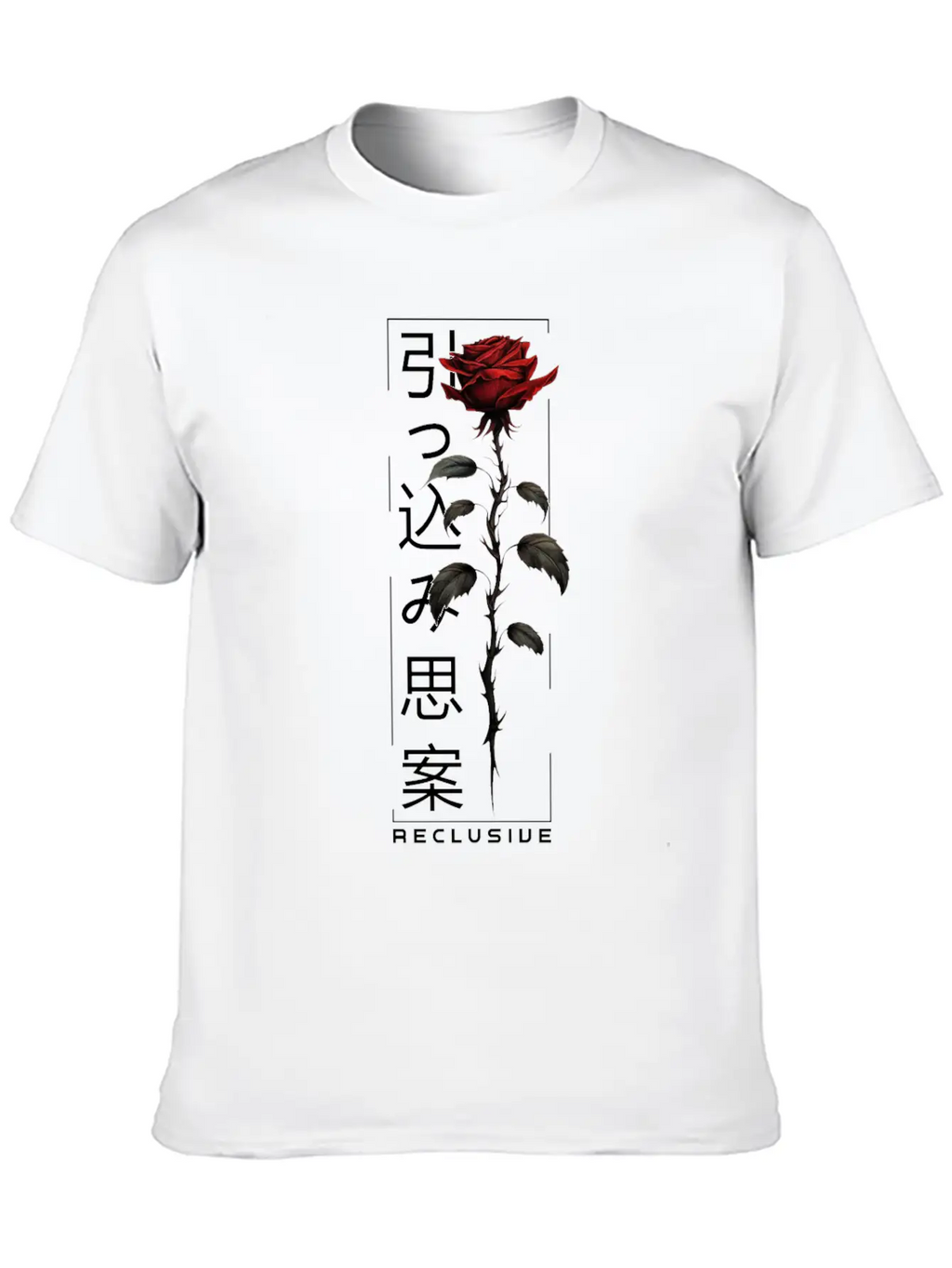 Reclusive Rose Japanese Script Edgy Aesthetic Basic Graphic T-Shirt – Daily Comfort In Soft Cotton