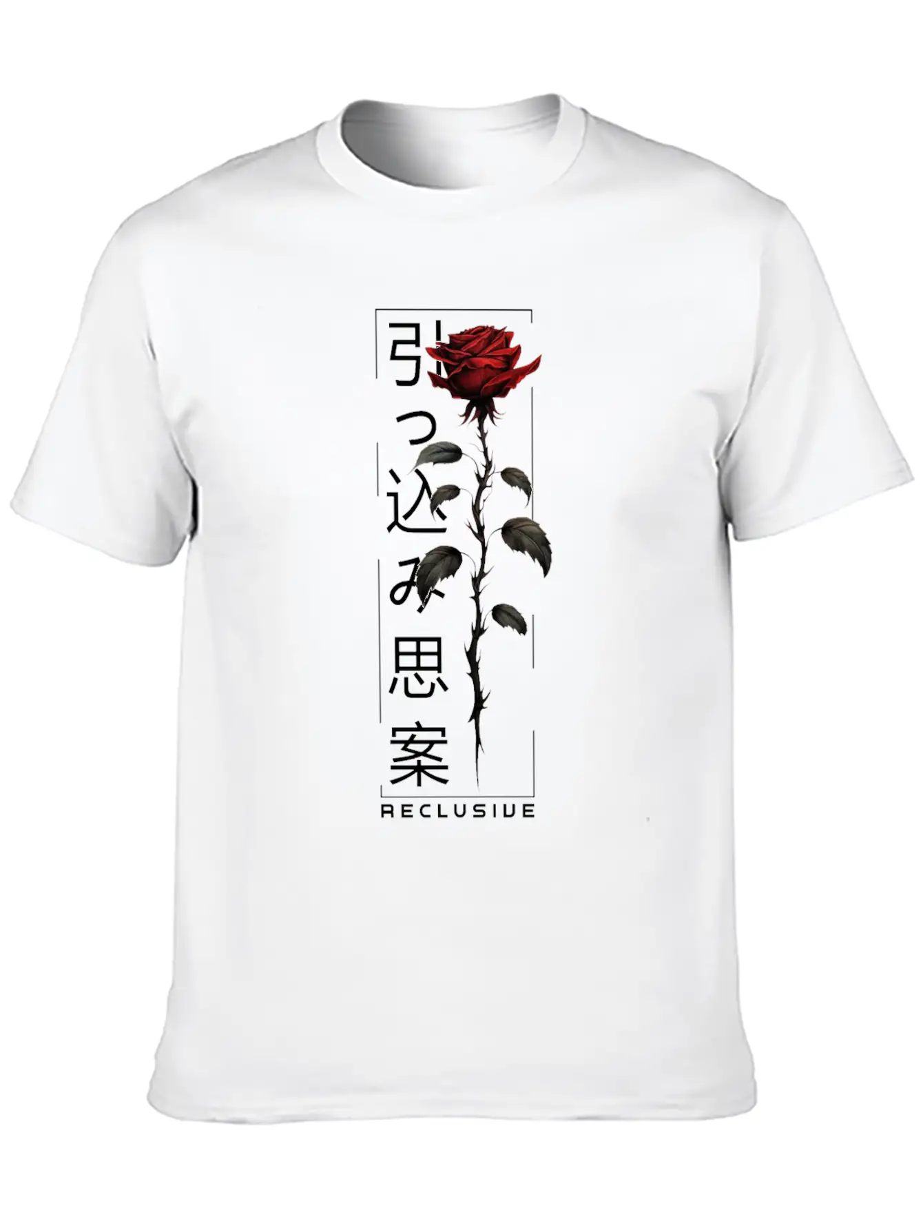 Reclusive Rose Japanese Script Edgy Aesthetic Basic Graphic T-Shirt – Daily Comfort In Soft Cotton