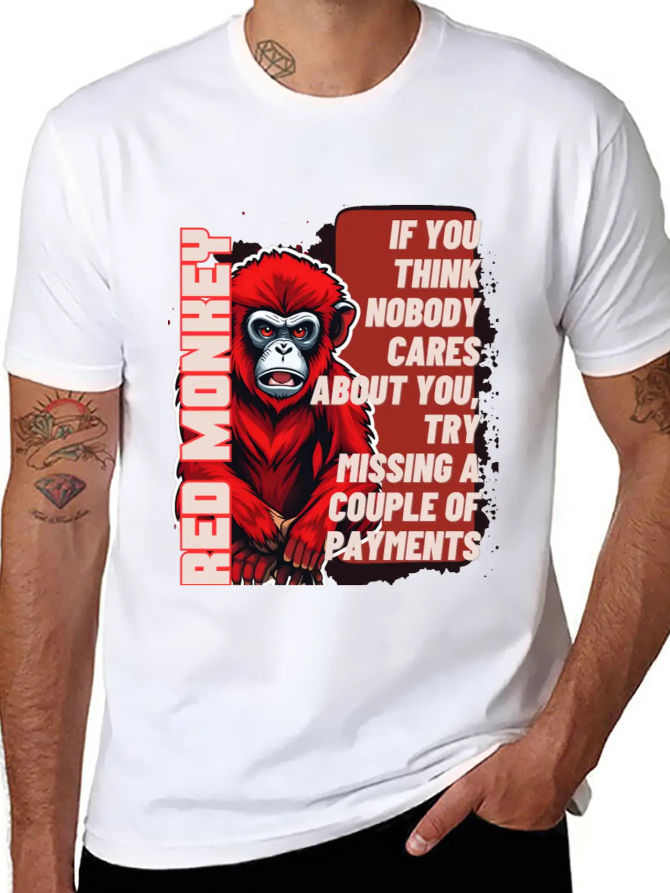 RED MONKEY WISDOM WORDS - FUNNY MOTIVATION Essential Unisex Summer Tee – Soft Cotton Casual Fit
