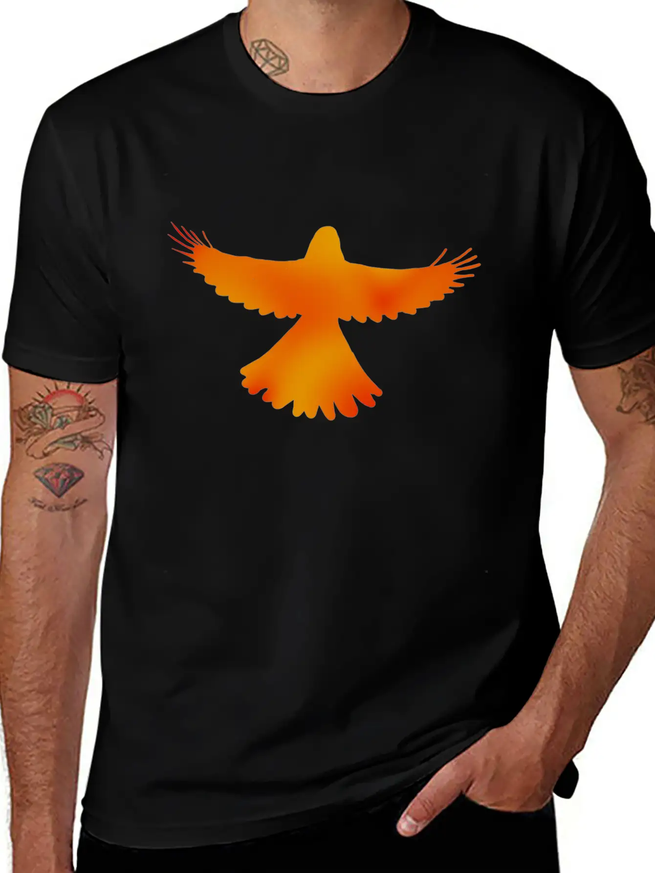 Red, Orange And Yellow Bird Essential Cotton Tee For Daily Outfits – Unisex Style
