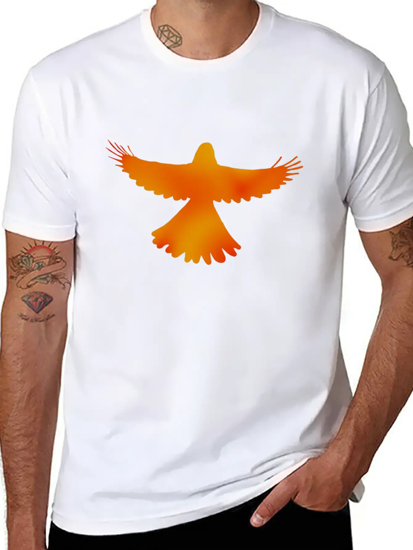 Red, Orange And Yellow Bird Essential Cotton Tee For Daily Outfits – Unisex Style