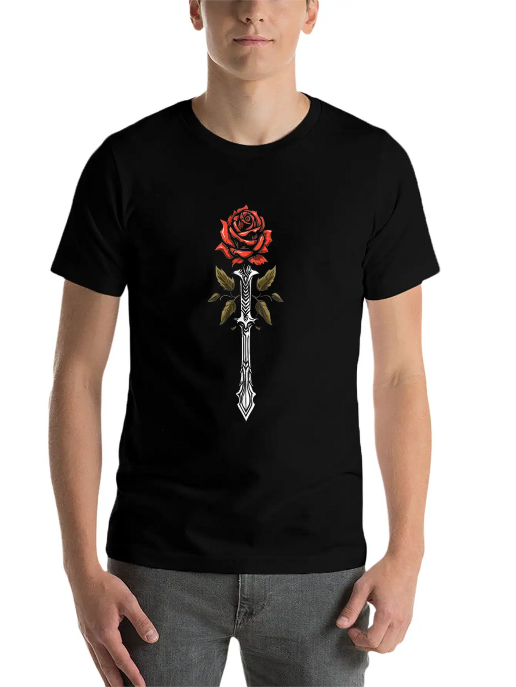 Red Rose Goth Sword Classic Cotton Tee – Unisex Comfort For Any Season