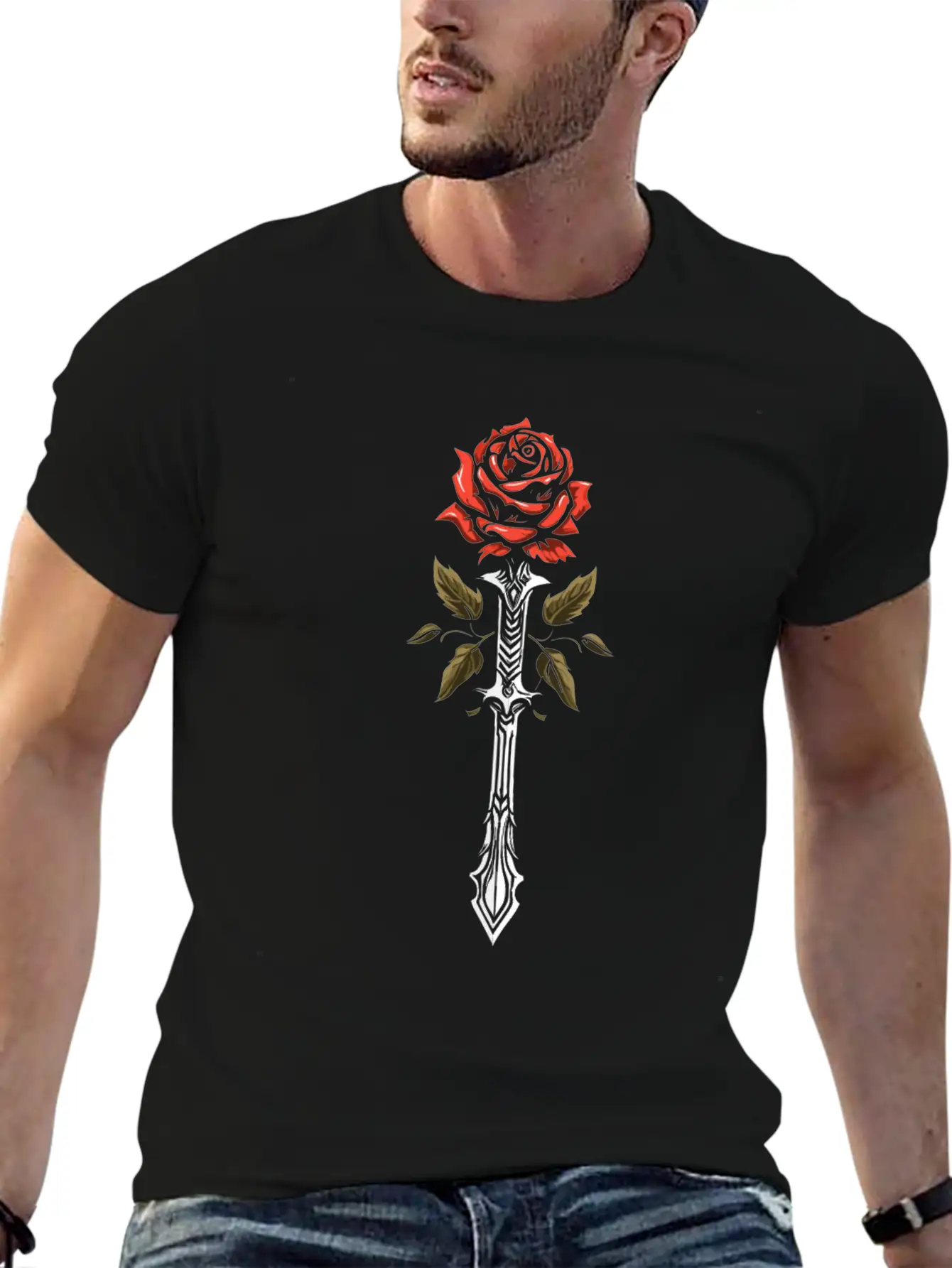 Red Rose Goth Sword Classic Cotton Tee – Unisex Comfort For Any Season