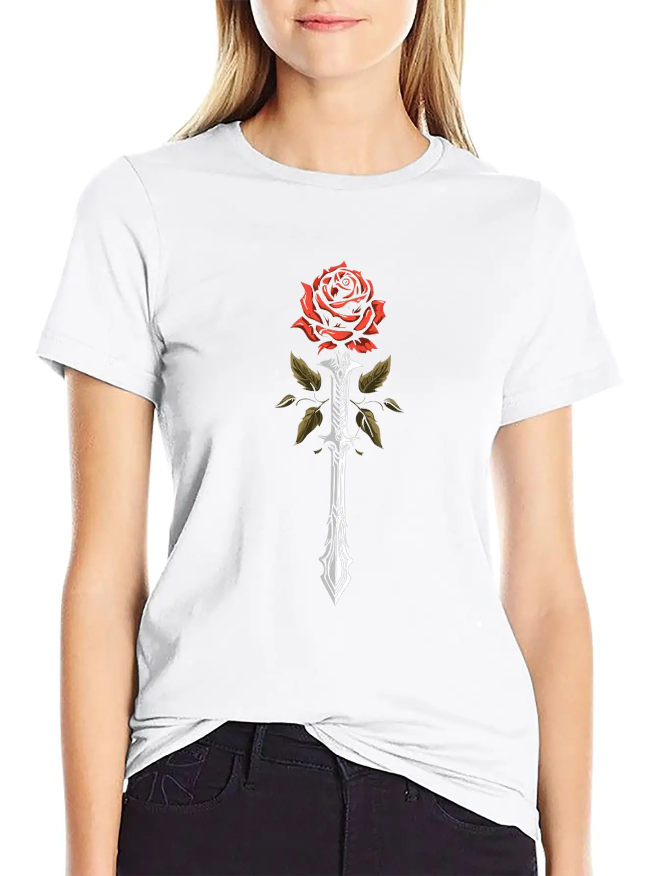 Red Rose Goth Sword Classic Cotton Tee – Unisex Comfort For Any Season