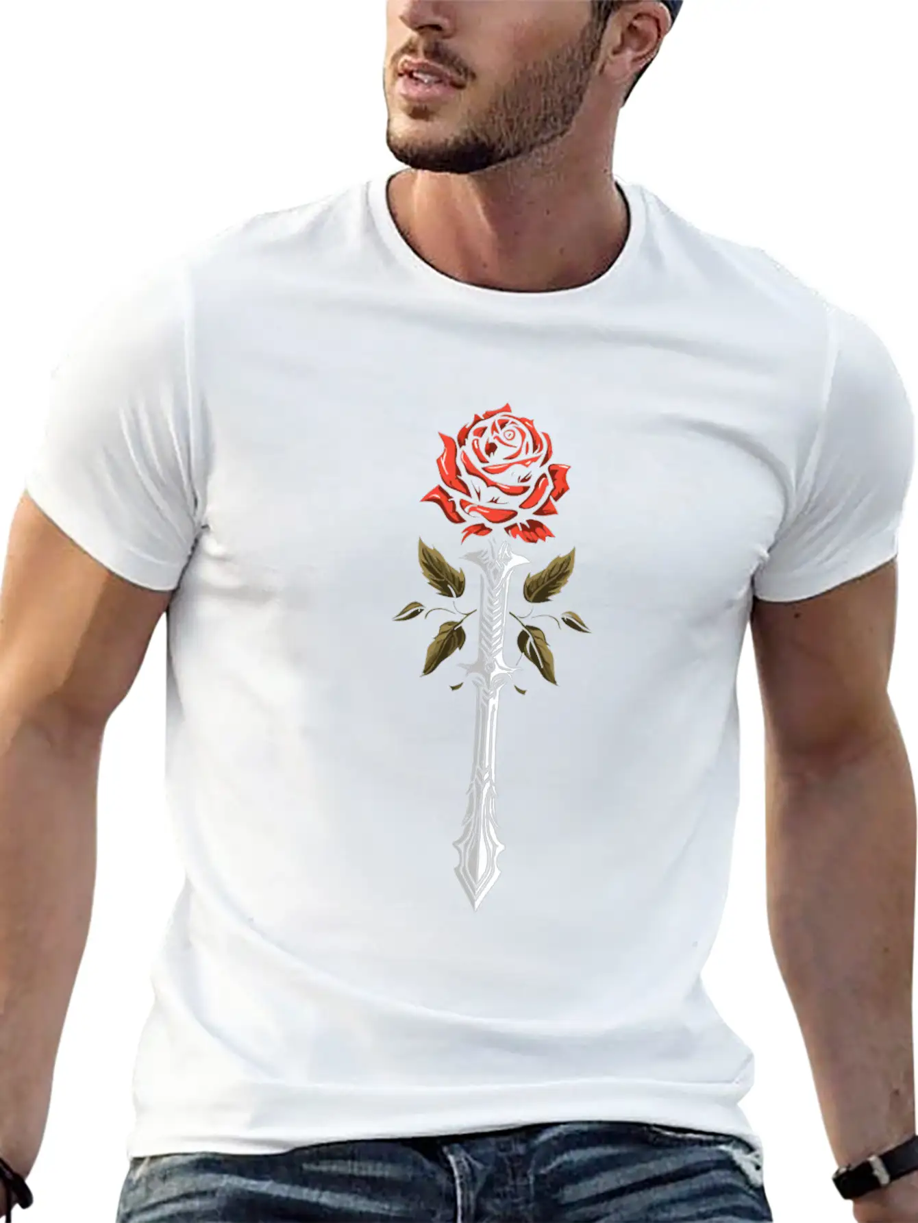 Red Rose Goth Sword Classic Cotton Tee – Unisex Comfort For Any Season
