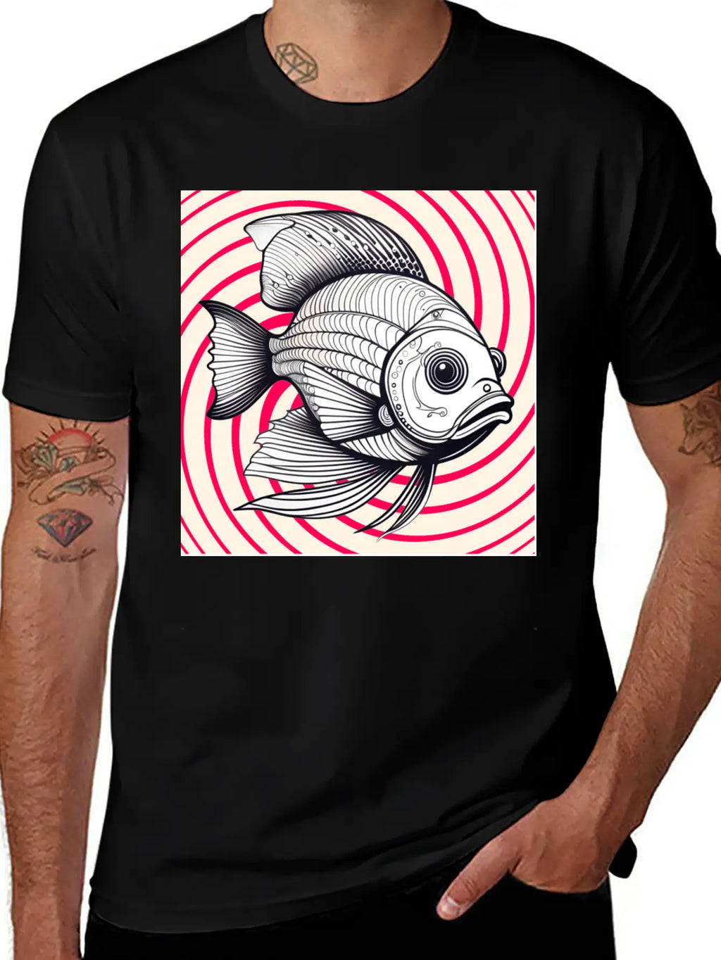 Red Striped Fish Basic Graphic T-Shirt – Daily Comfort In Soft Cotton