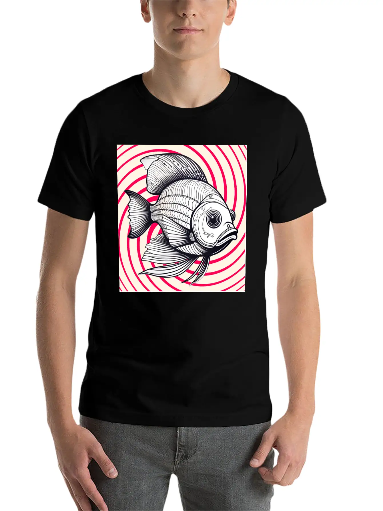 Red Striped Fish Basic Graphic T-Shirt – Daily Comfort In Soft Cotton