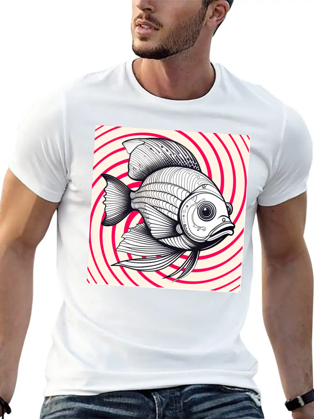 Red Striped Fish Basic Graphic T-Shirt – Daily Comfort In Soft Cotton