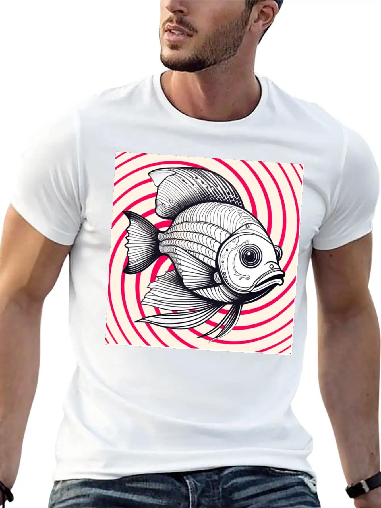 Red Striped Fish Basic Graphic T-Shirt – Daily Comfort In Soft Cotton