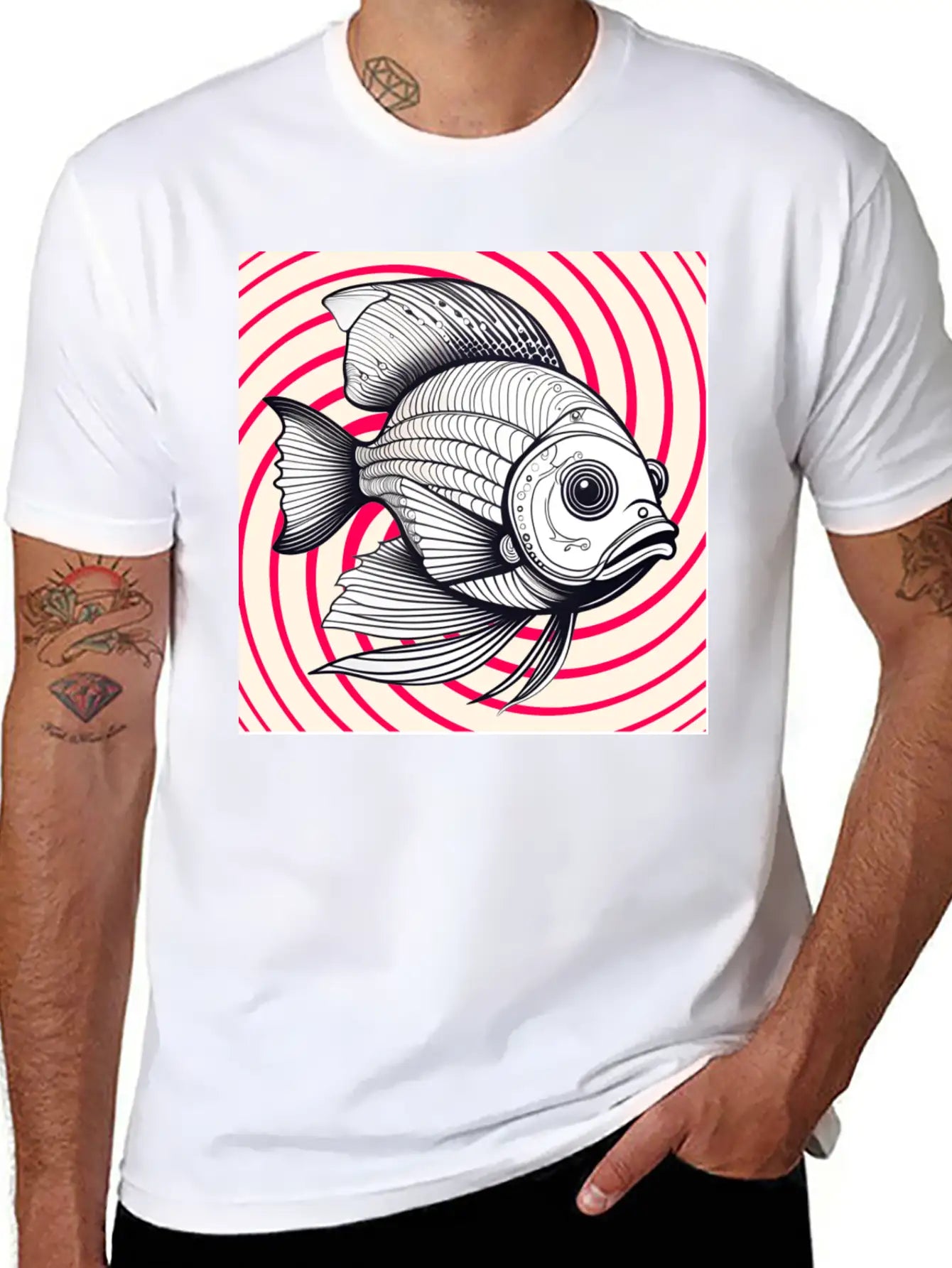 Red Striped Fish Basic Graphic T-Shirt – Daily Comfort In Soft Cotton