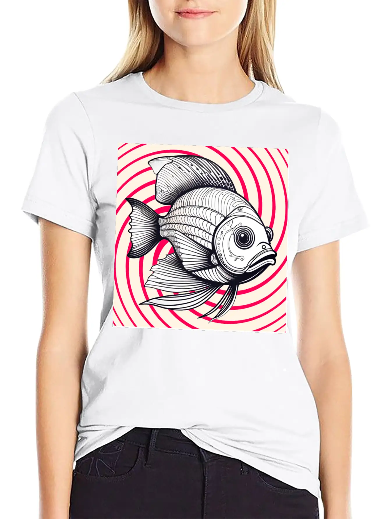 Red Striped Fish Basic Graphic T-Shirt – Daily Comfort In Soft Cotton