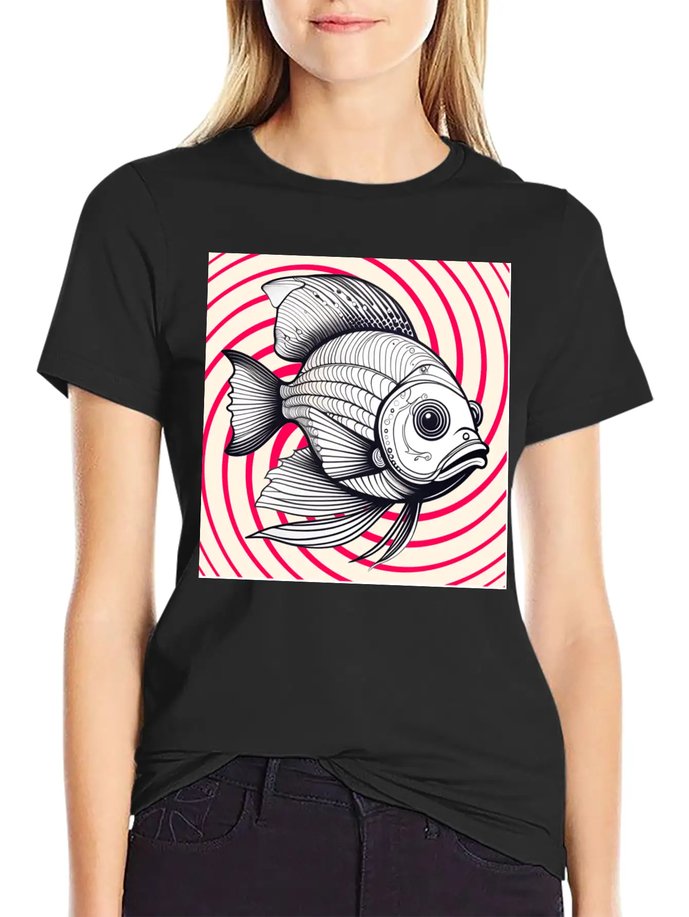 Red Striped Fish Basic Graphic T-Shirt – Daily Comfort In Soft Cotton