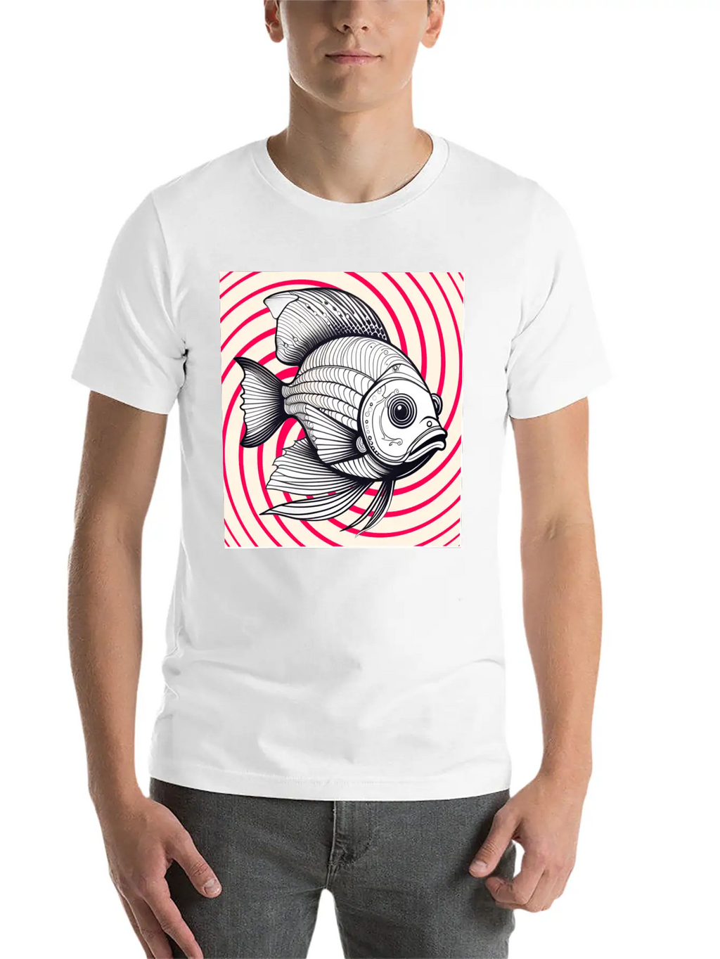 Red Striped Fish Basic Graphic T-Shirt – Daily Comfort In Soft Cotton