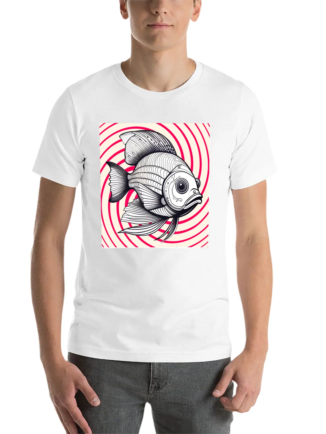 Red Striped Fish Basic Graphic T-Shirt – Daily Comfort In Soft Cotton