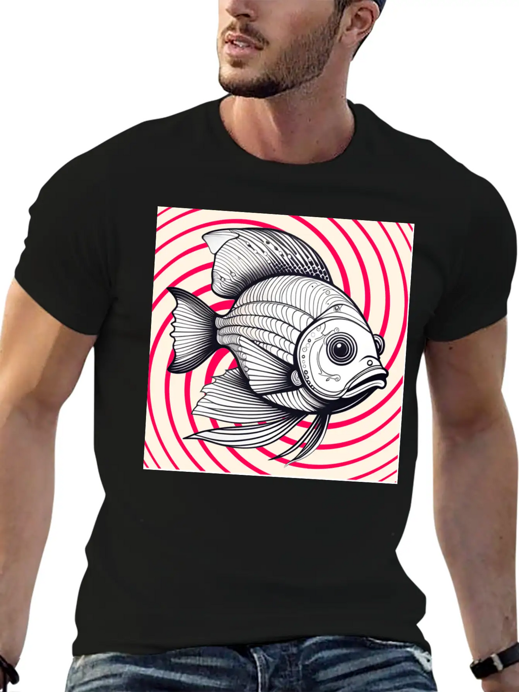 Red Striped Fish Basic Graphic T-Shirt – Daily Comfort In Soft Cotton