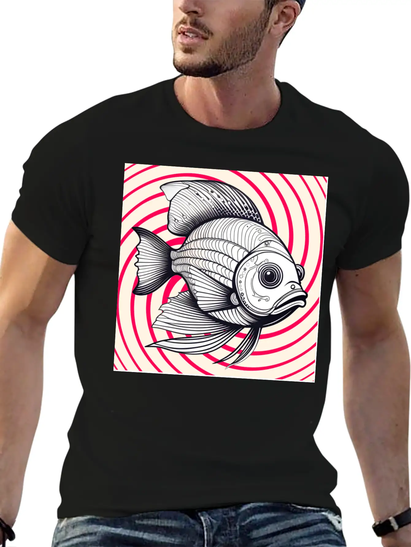 Red Striped Fish Basic Graphic T-Shirt – Daily Comfort In Soft Cotton
