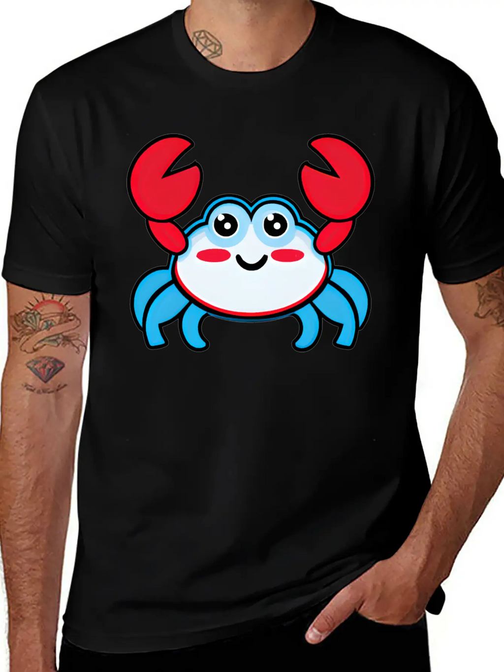 Red, White, And Blue Happy Crab Stylish Everyday T-Shirt – Unisex Basic Cotton Tee