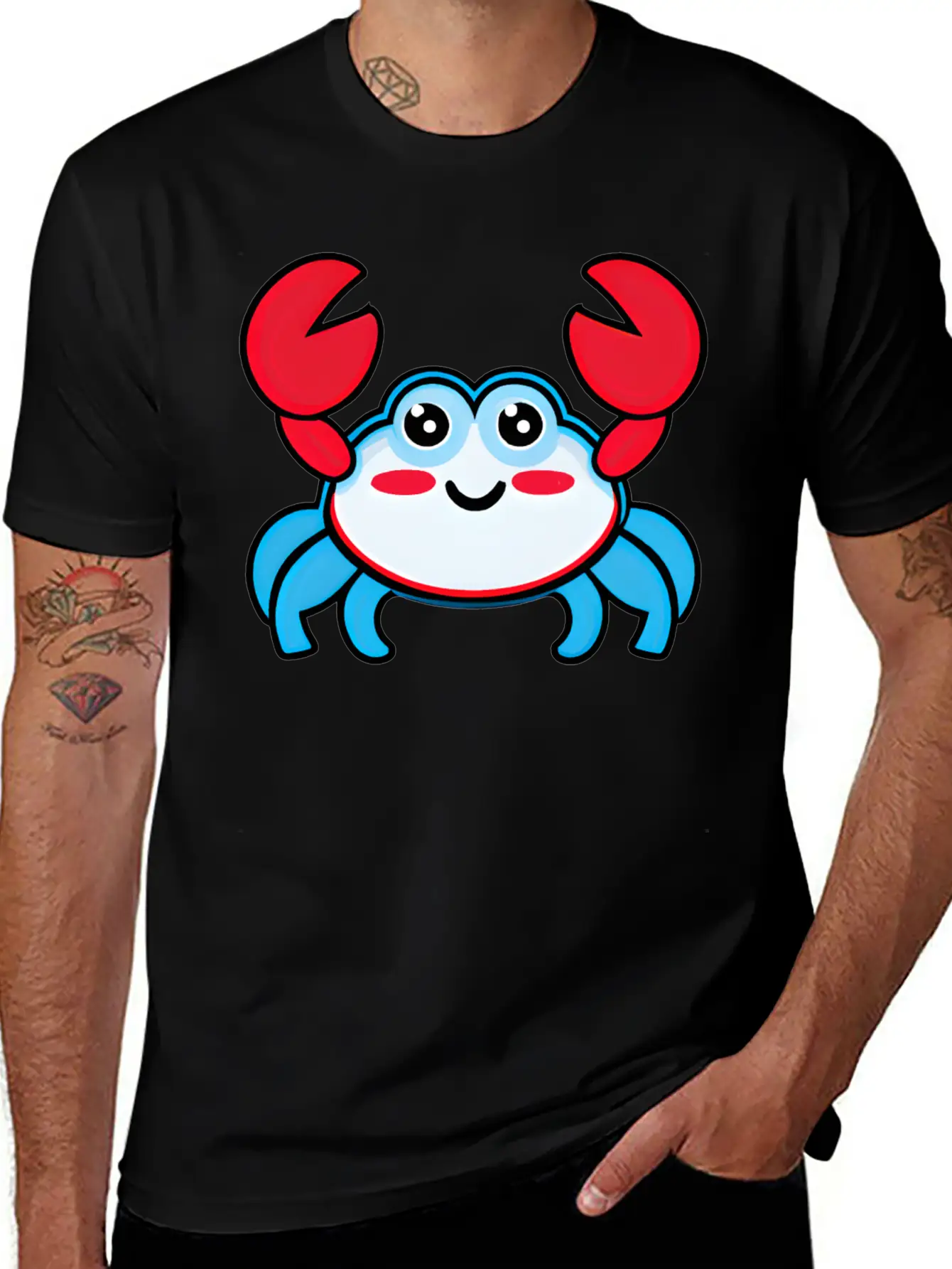 Red, White, And Blue Happy Crab Stylish Everyday T-Shirt – Unisex Basic Cotton Tee