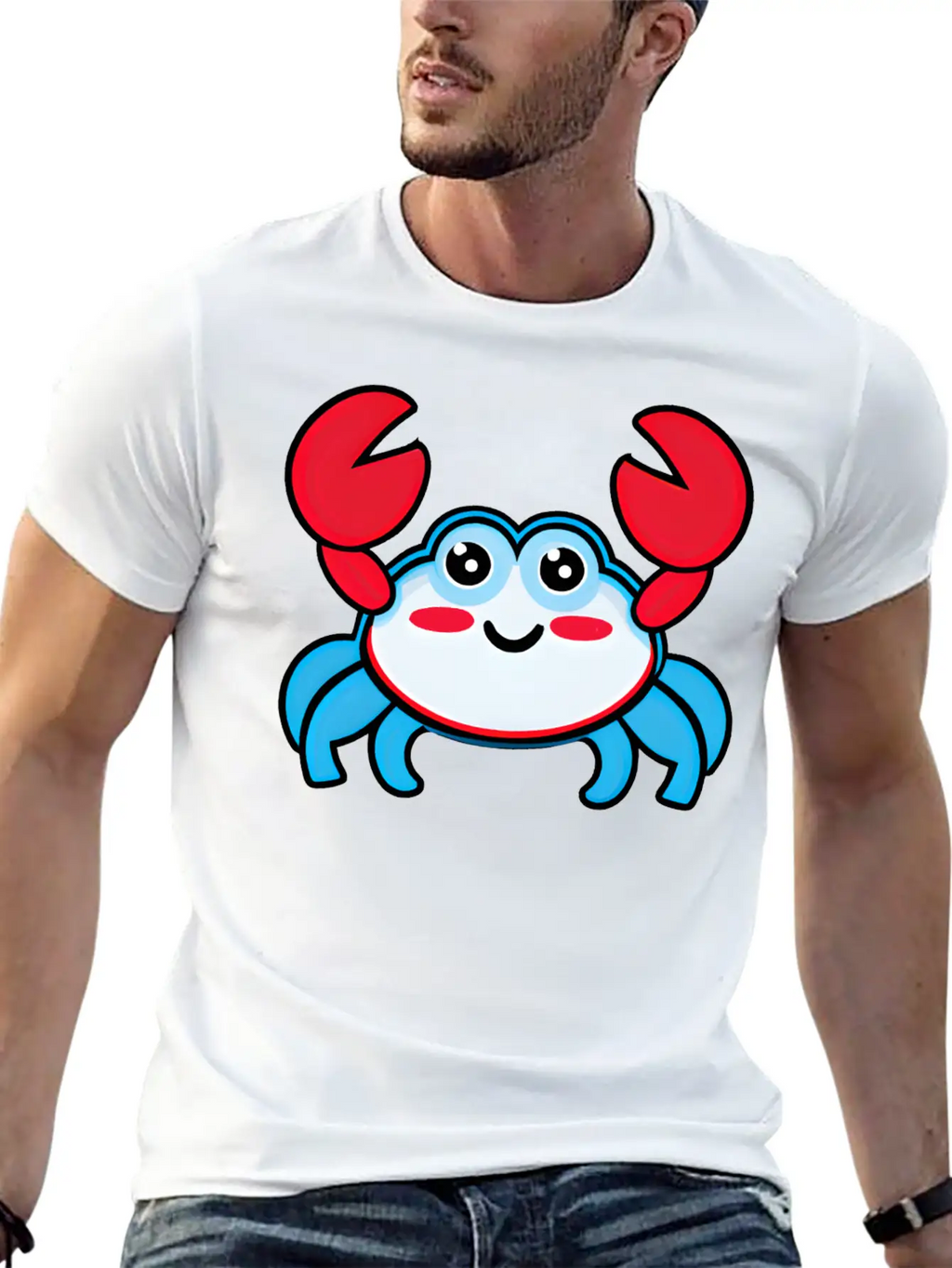Red, White, And Blue Happy Crab Stylish Everyday T-Shirt – Unisex Basic Cotton Tee
