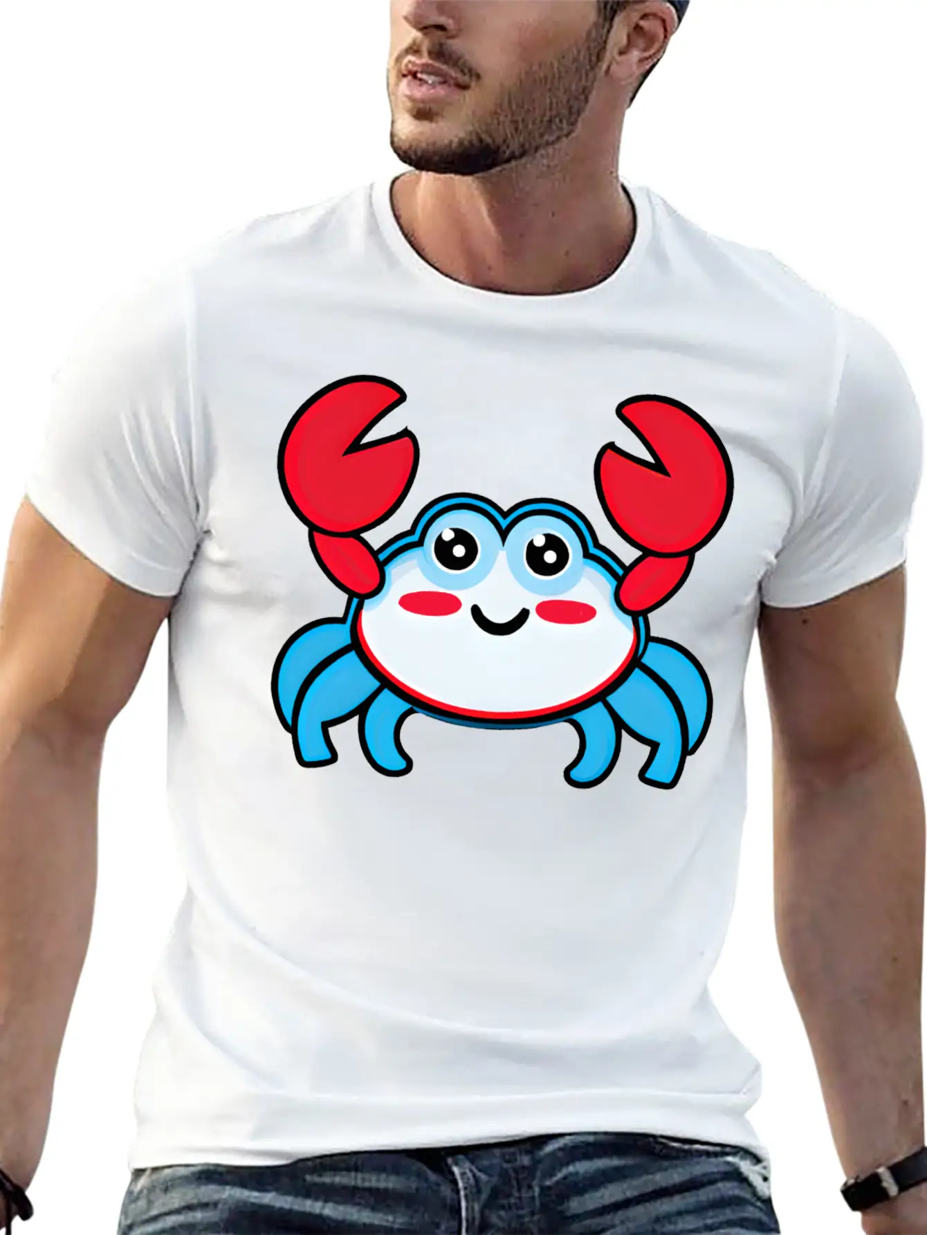 Red, White, And Blue Happy Crab Stylish Everyday T-Shirt – Unisex Basic Cotton Tee