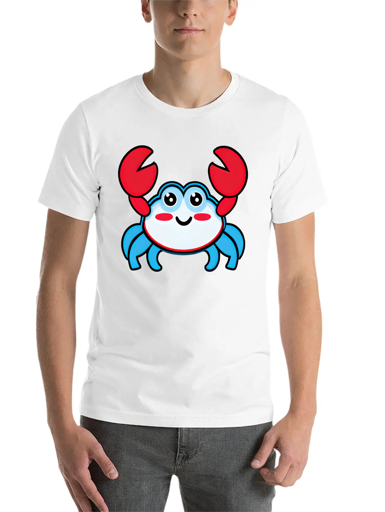 Red, White, And Blue Happy Crab Stylish Everyday T-Shirt – Unisex Basic Cotton Tee