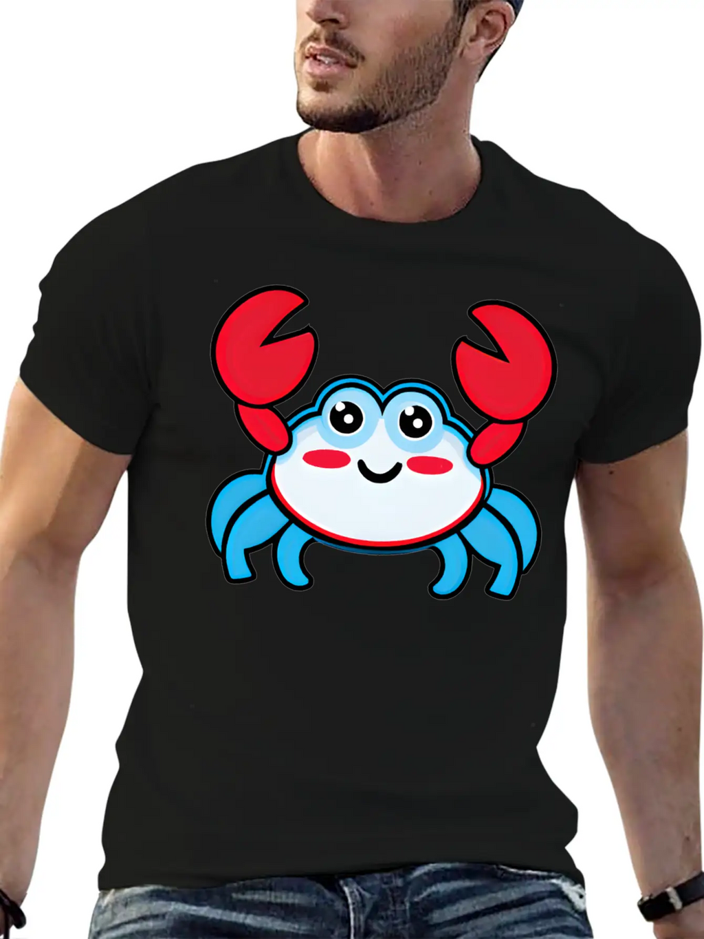 Red, White, And Blue Happy Crab Stylish Everyday T-Shirt – Unisex Basic Cotton Tee
