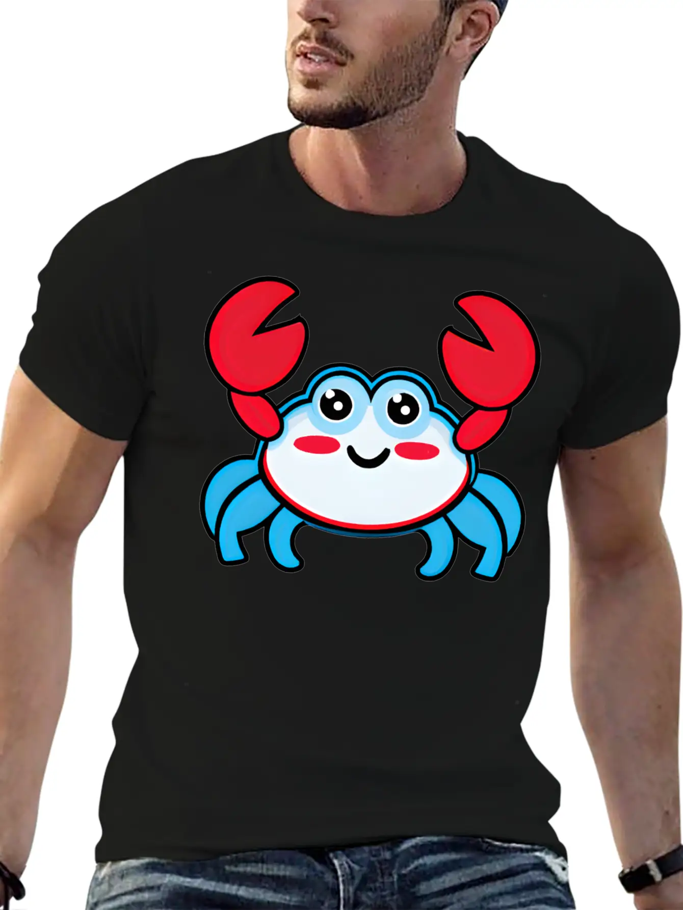 Red, White, And Blue Happy Crab Stylish Everyday T-Shirt – Unisex Basic Cotton Tee