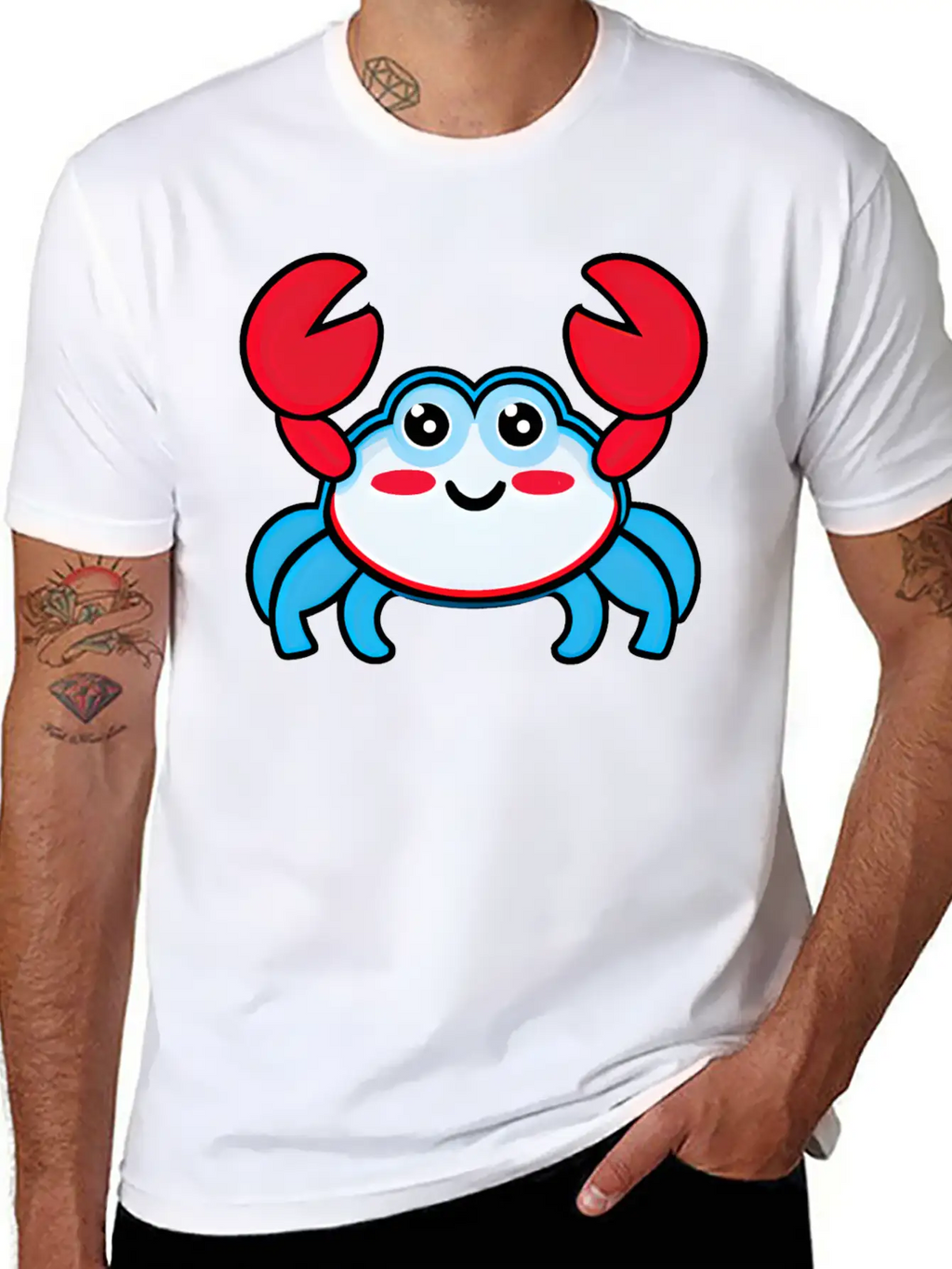 Red, White, And Blue Happy Crab Stylish Everyday T-Shirt – Unisex Basic Cotton Tee